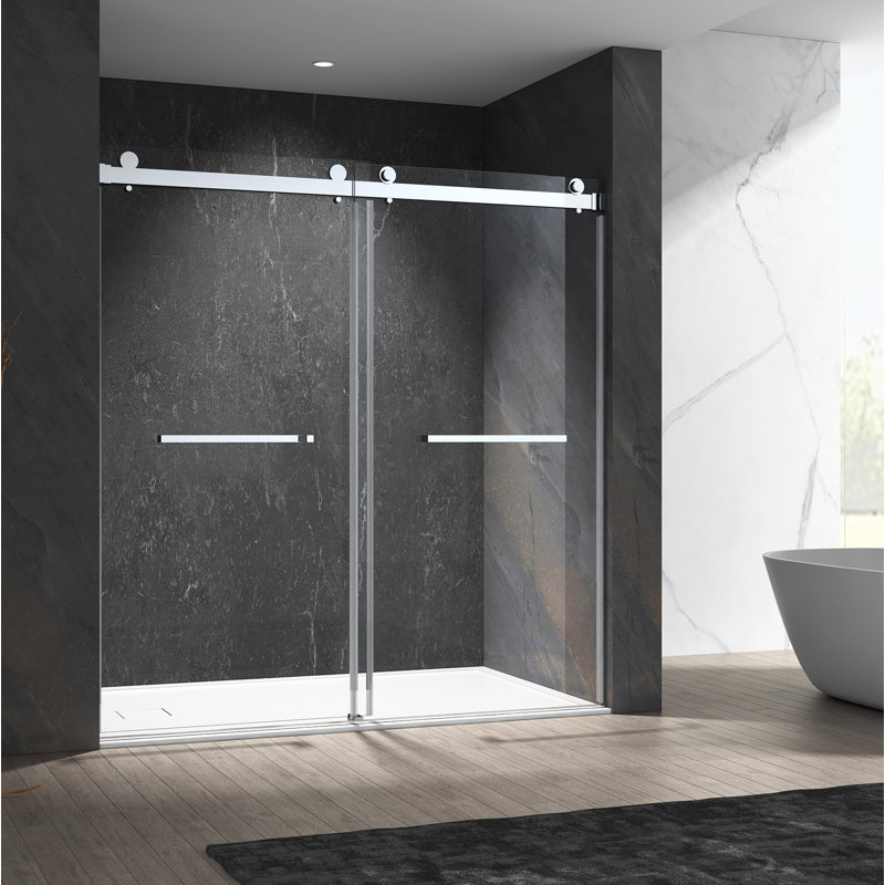 Mcocod Double Sliding Frameless Shower Door, 60 In. W X 76 In. H, 3/8